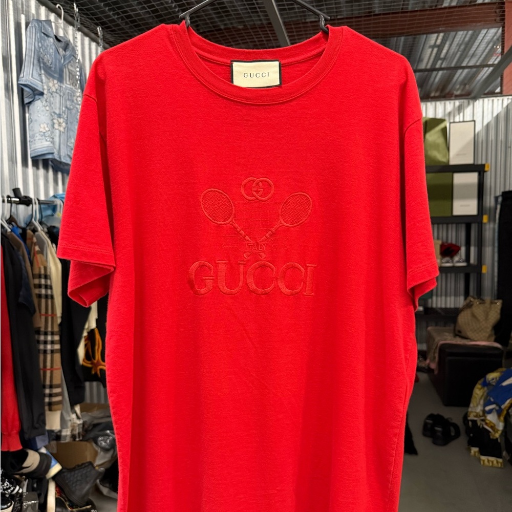 Gucci Red Tennis Logo Men's T-Shirt